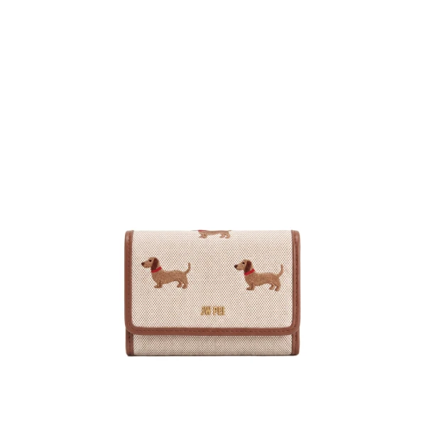 JW PEI Dachshund Embroidered Canvas Wallet in Beige | Wallets & Purses | Luxury Shoes 
