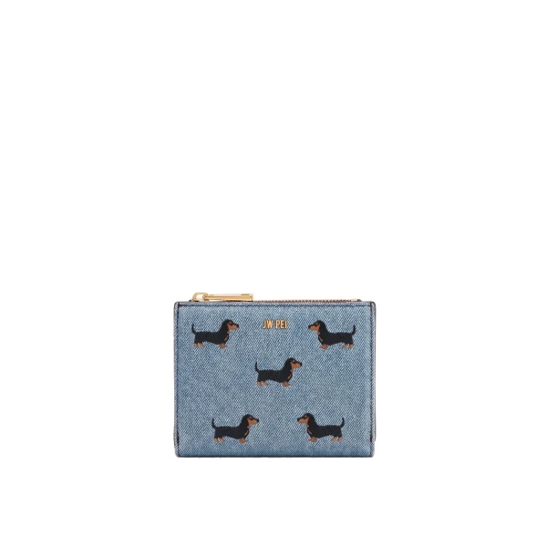 JW PEI Dachshund Embroidered Denim Bifold Wallet in Blue | Wallets & Purses | Luxury Shoes 