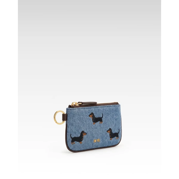 JW PEI Dachshund Embroidered Denim Coin Purse in Blue | Wallets & Purses | Luxury Shoes 
