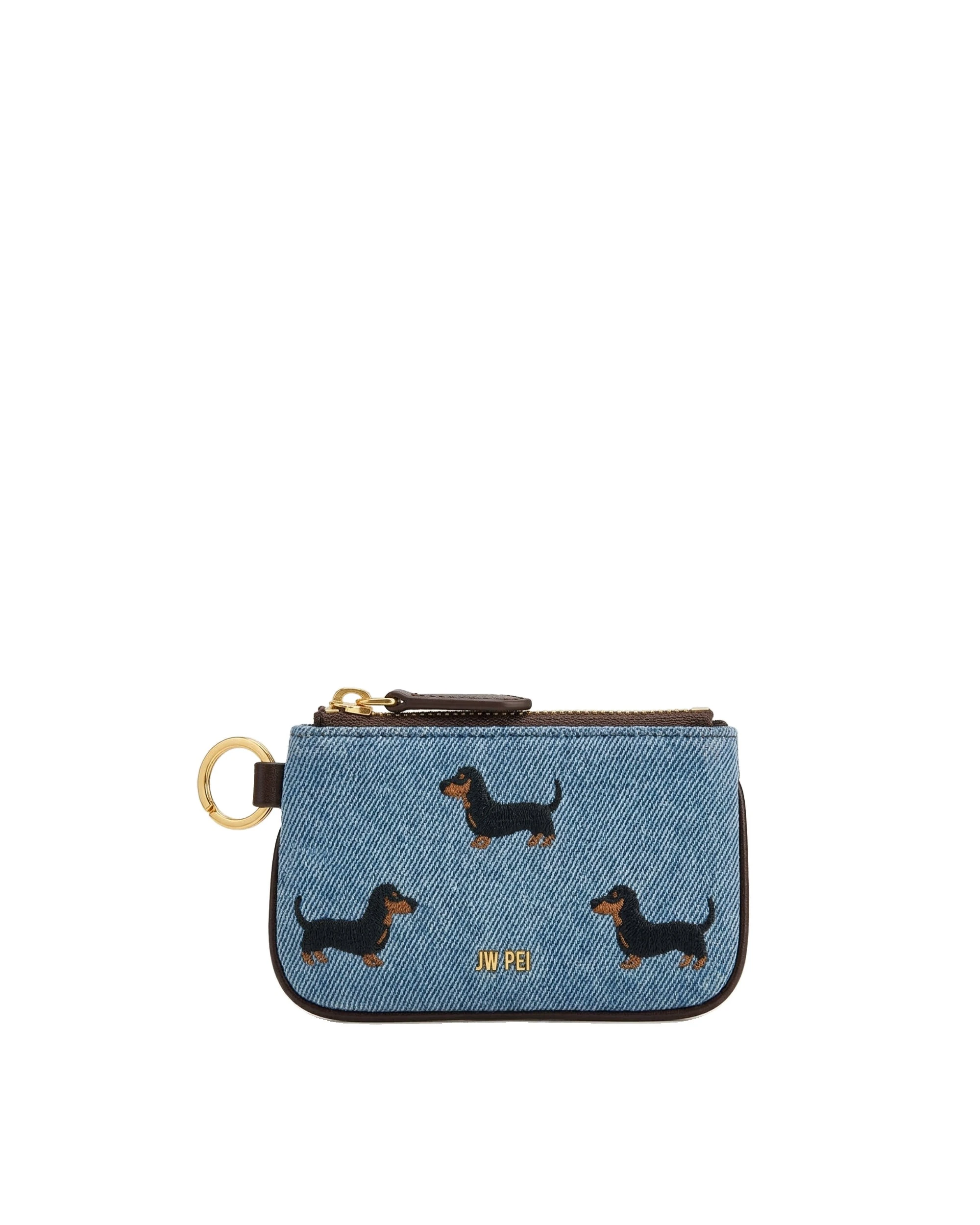 JW PEI Dachshund Embroidered Denim Coin Purse in Blue JW PEI Dachshund Embroidered Denim Coin Purse in Blue | Wallets & Purses | Luxury Shoes