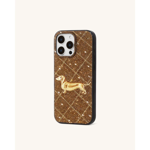 JW PEI Dachshund Motif Artificial Crystal Phone Case in Brown | Phone Cases | Luxury Shoes 
