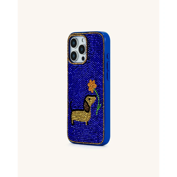 JW PEI Dachshund with Flower Phone Case in Multicolor Blue | Phone Cases | Luxury Shoes 