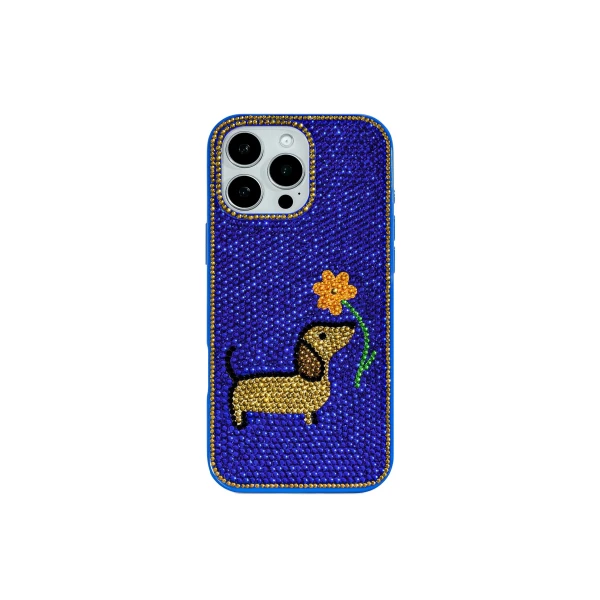 JW PEI Dachshund with Flower Phone Case in Multicolor Blue | Phone Cases | Luxury Shoes 