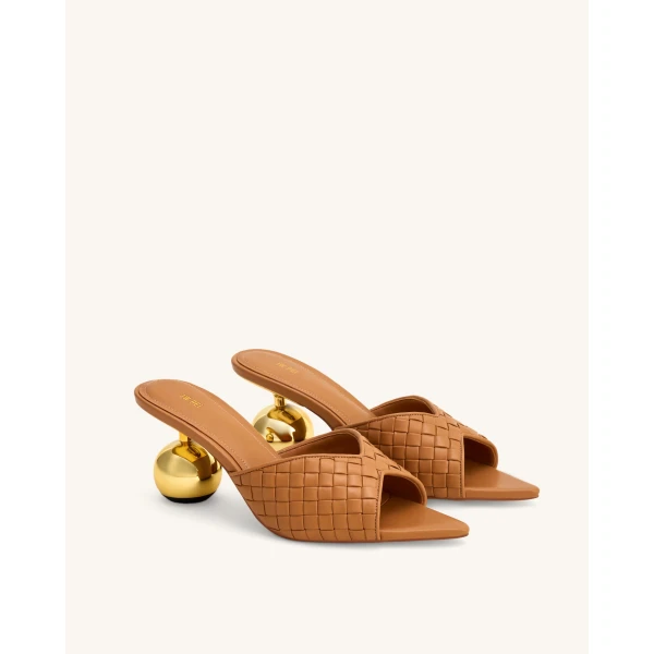 JW PEI Ellie Braided Sphere Heel Mules in Khaki | Mules | Luxury Shoes 