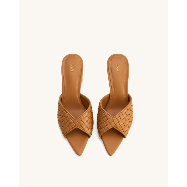 JW PEI Ellie Braided Sphere Heel Mules in Khaki | Mules | Luxury Shoes 