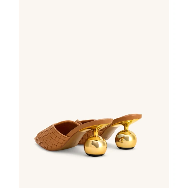 JW PEI Ellie Braided Sphere Heel Mules in Khaki | Mules | Luxury Shoes 