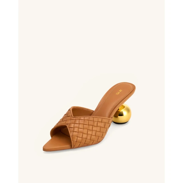 JW PEI Ellie Braided Sphere Heel Mules in Khaki | Mules | Luxury Shoes 