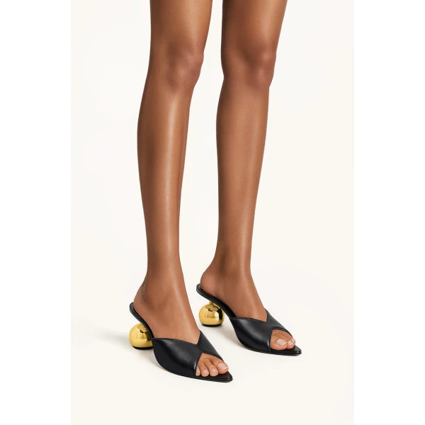 JW PEI Ellie Sphere Heel Mules in Black | Mules | Luxury Shoes 