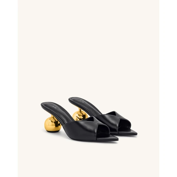 JW PEI Ellie Sphere Heel Mules in Black | Mules | Luxury Shoes 
