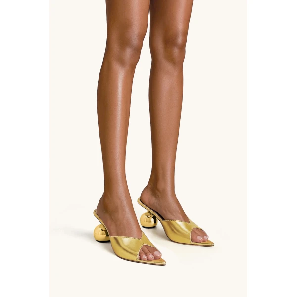 JW PEI Ellie Sphere Heel Mules in Gold | Mules | Luxury Shoes 
