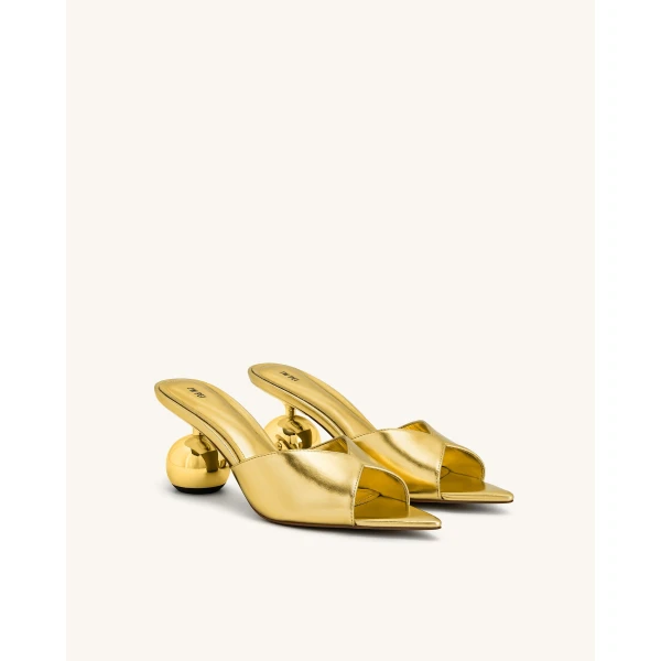 JW PEI Ellie Sphere Heel Mules in Gold | Mules | Luxury Shoes 