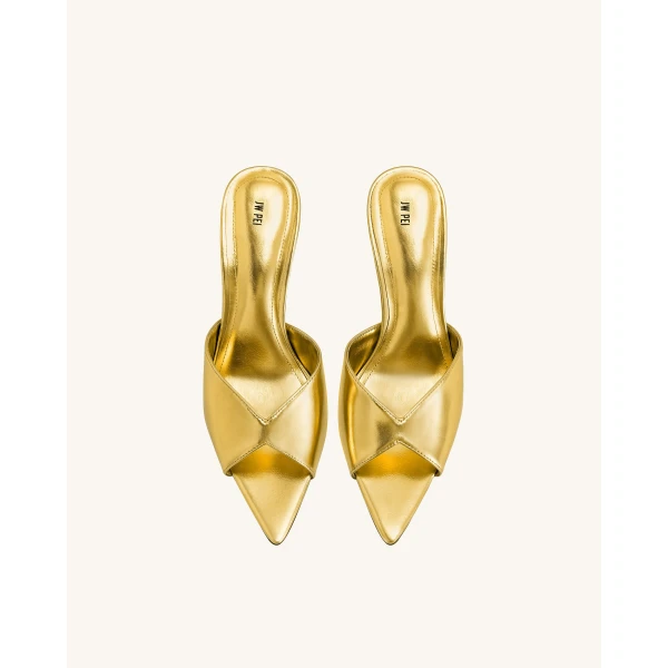 JW PEI Ellie Sphere Heel Mules in Gold | Mules | Luxury Shoes 
