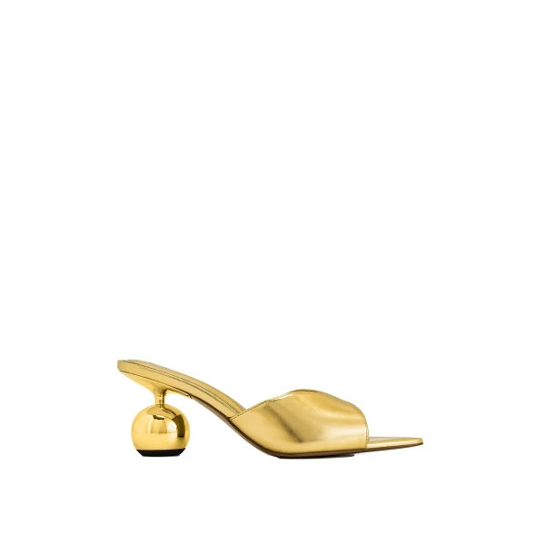 JW PEI Ellie Sphere Heel Mules in Gold | Mules | Luxury Shoes 