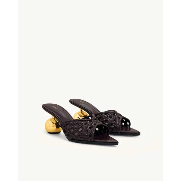 JW PEI Ellie Woven Sphere Heel Mules in Deep Burgundy | Mules | Luxury Shoes 