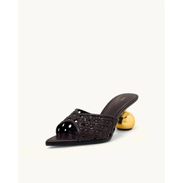 JW PEI Ellie Woven Sphere Heel Mules in Deep Burgundy | Mules | Luxury Shoes 