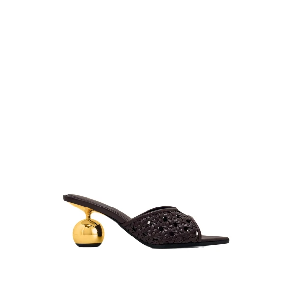 JW PEI Ellie Woven Sphere Heel Mules in Deep Burgundy | Mules | Luxury Shoes 