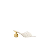 JW PEI Ellie Woven Sphere Heel Mules in White | Mules | Luxury Shoes 