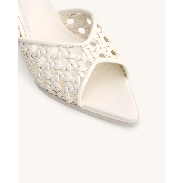 JW PEI Ellie Woven Sphere Heel Mules in White | Mules | Luxury Shoes 
