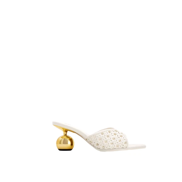 JW PEI Ellie Woven Sphere Heel Mules in White | Mules | Luxury Shoes 