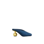 JW PEI Ellie Woven Square-Toe Mule Heels in Denim Blue | Mules | Luxury Shoes 