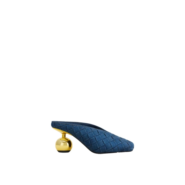 JW PEI Ellie Woven Square-Toe Mule Heels in Denim Blue | Mules | Luxury Shoes 