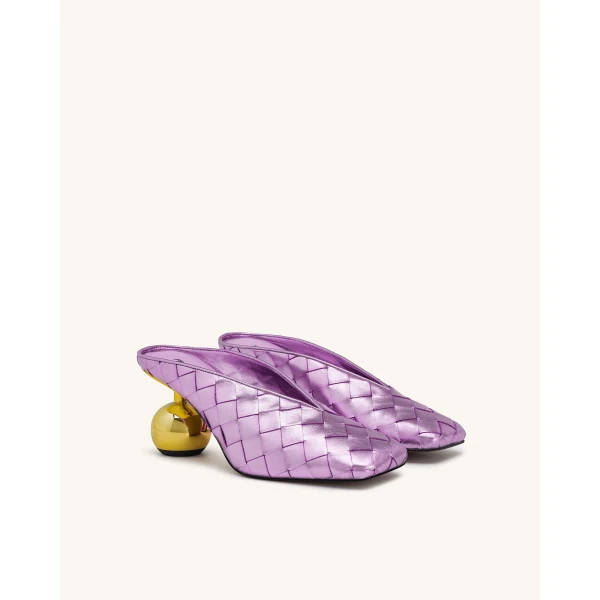 JW PEI Ellie Woven Square-Toe Mule Heels in Purple | Mules | Luxury Shoes 