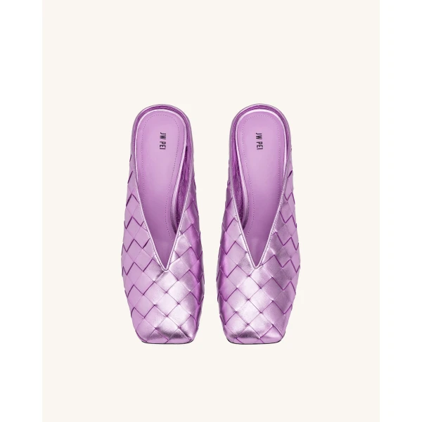 JW PEI Ellie Woven Square-Toe Mule Heels in Purple | Mules | Luxury Shoes 