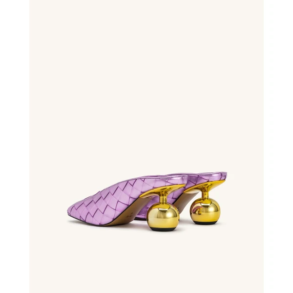 JW PEI Ellie Woven Square-Toe Mule Heels in Purple | Mules | Luxury Shoes 