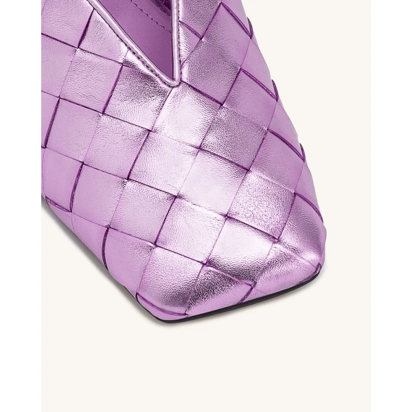 JW PEI Ellie Woven Square-Toe Mule Heels in Purple | Mules | Luxury Shoes 