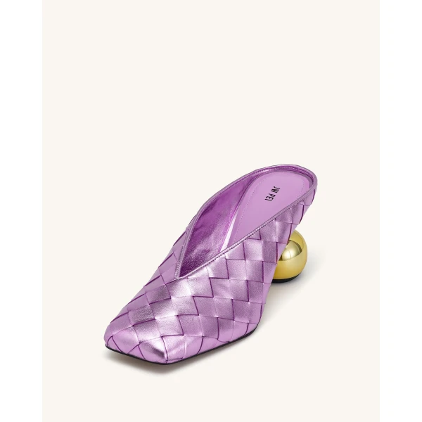 JW PEI Ellie Woven Square-Toe Mule Heels in Purple | Mules | Luxury Shoes 