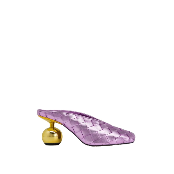 JW PEI Ellie Woven Square-Toe Mule Heels in Purple | Mules | Luxury Shoes 