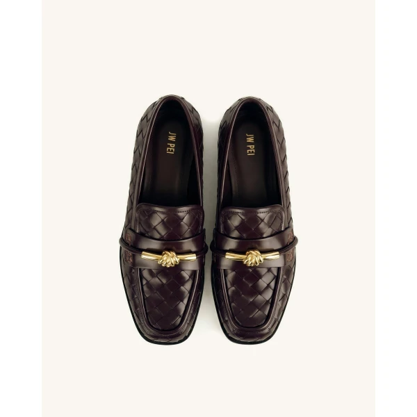 JW PEI Elowen Woven Horsebit Loafers in Burgundy | Loafers | Luxury Shoes 