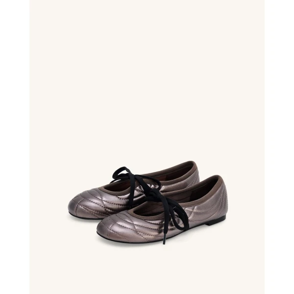 JW PEI Erika Topstitching Lace-up Ballet Flats in Dark Brown | Flats | Luxury Shoes 