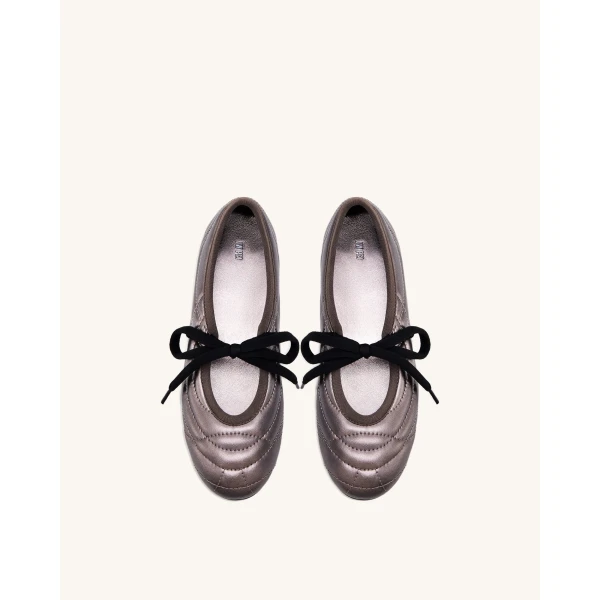JW PEI Erika Topstitching Lace-up Ballet Flats in Dark Brown | Flats | Luxury Shoes 