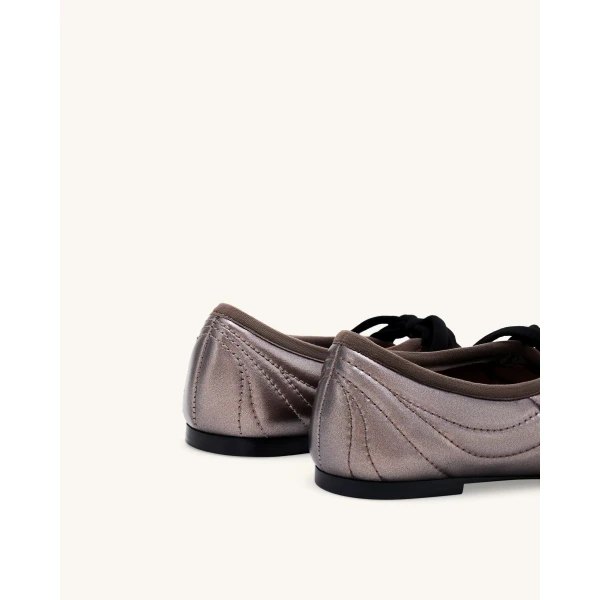 JW PEI Erika Topstitching Lace-up Ballet Flats in Dark Brown | Flats | Luxury Shoes 