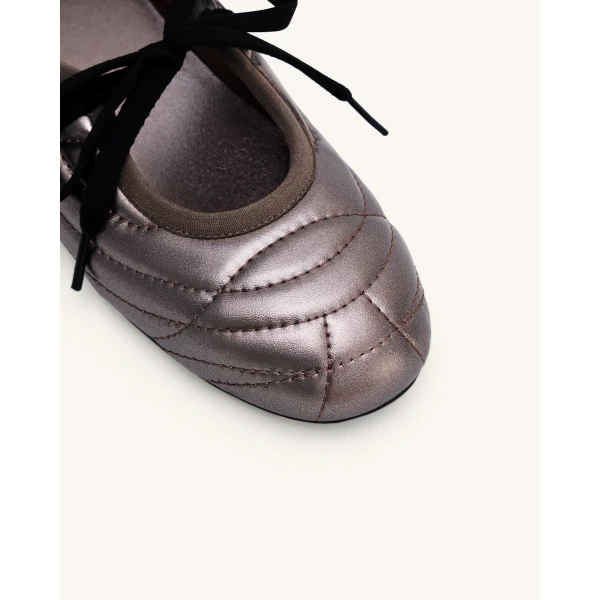 JW PEI Erika Topstitching Lace-up Ballet Flats in Dark Brown | Flats | Luxury Shoes 