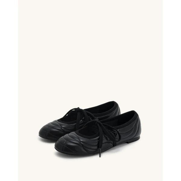 JW PEI Erika Topstitching lace-up Ballet Flats in Black | Flats | Luxury Shoes 