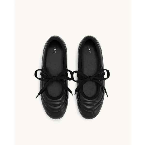JW PEI Erika Topstitching lace-up Ballet Flats in Black | Flats | Luxury Shoes 