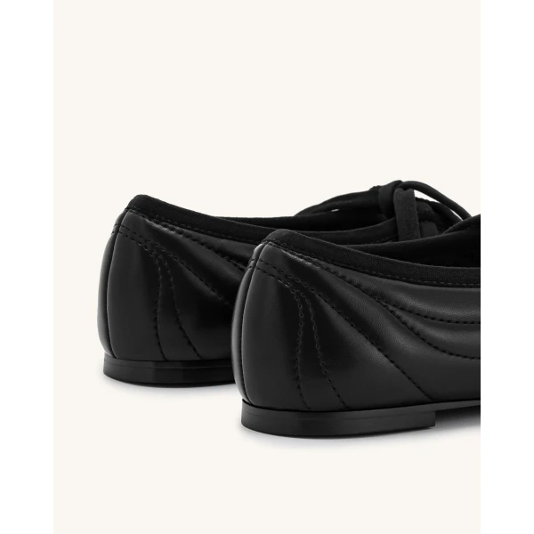 JW PEI Erika Topstitching lace-up Ballet Flats in Black | Flats | Luxury Shoes 