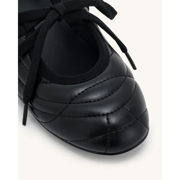 JW PEI Erika Topstitching lace-up Ballet Flats in Black | Flats | Luxury Shoes 