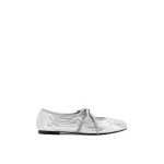 JW PEI Erika Topstitching lace-up Ballet Flats in Silver | Flats | Luxury Shoes 