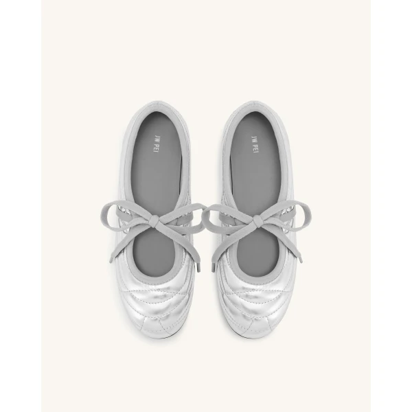 JW PEI Erika Topstitching lace-up Ballet Flats in Silver | Flats | Luxury Shoes 