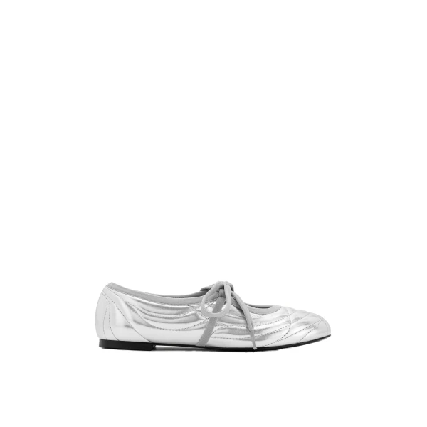 JW PEI Erika Topstitching lace-up Ballet Flats in Silver | Flats | Luxury Shoes 