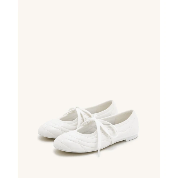 JW PEI Erika Topstitching lace-up Ballet Flats in White | Flats | Luxury Shoes 