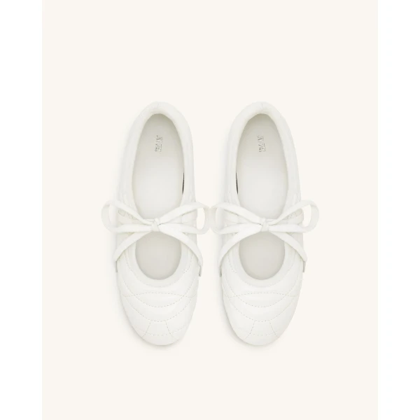 JW PEI Erika Topstitching lace-up Ballet Flats in White | Flats | Luxury Shoes 