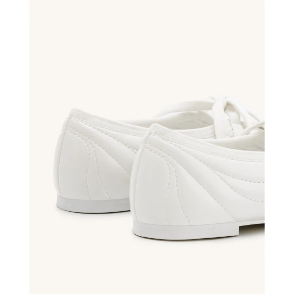 JW PEI Erika Topstitching lace-up Ballet Flats in White | Flats | Luxury Shoes 