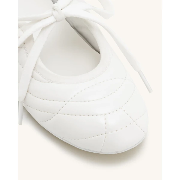 JW PEI Erika Topstitching lace-up Ballet Flats in White | Flats | Luxury Shoes 