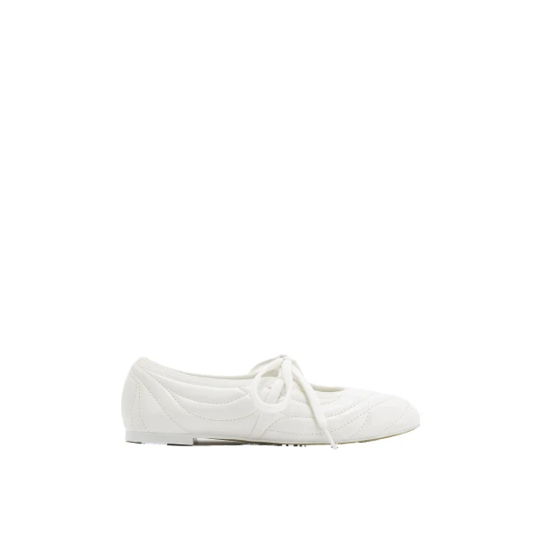 JW PEI Erika Topstitching lace-up Ballet Flats in White | Flats | Luxury Shoes 