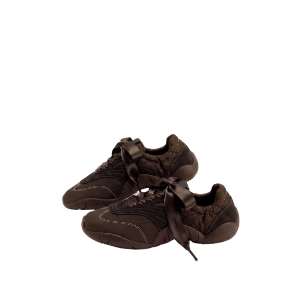 JW PEI Flavia Ribbon Lace Ballerina Sneakers in Dark Brown | Sneakers | Luxury Shoes 