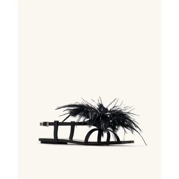 JW PEI Fluffy Flats Sandals in Black | Sandals | Luxury Shoes 